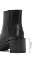 Women's Black Zippered Thick Heeled Leather Boots | Derimod