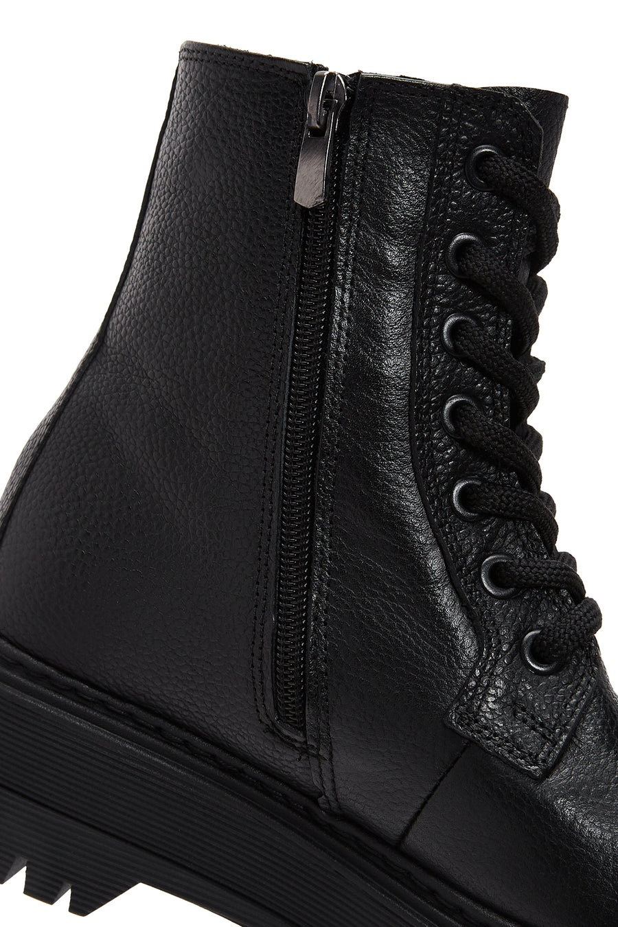 Women's Black Leather Thick Soled Boots