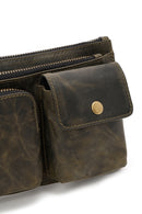 Men's Khaki Leather Waist Bag | Derimod