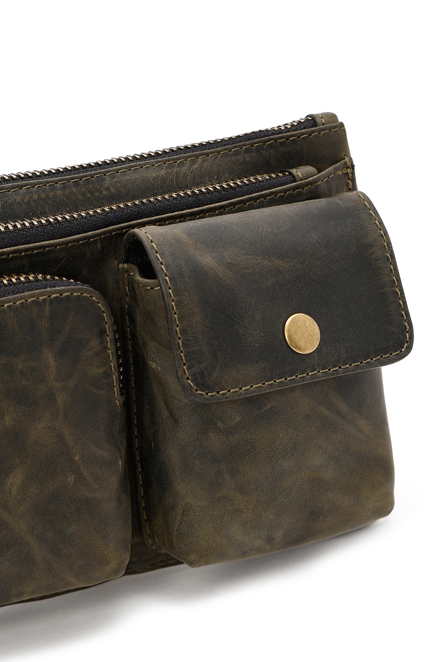 Men's Khaki Leather Waist Bag