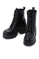 Women's Black Leather Zippered Platform Heeled Boots | Derimod