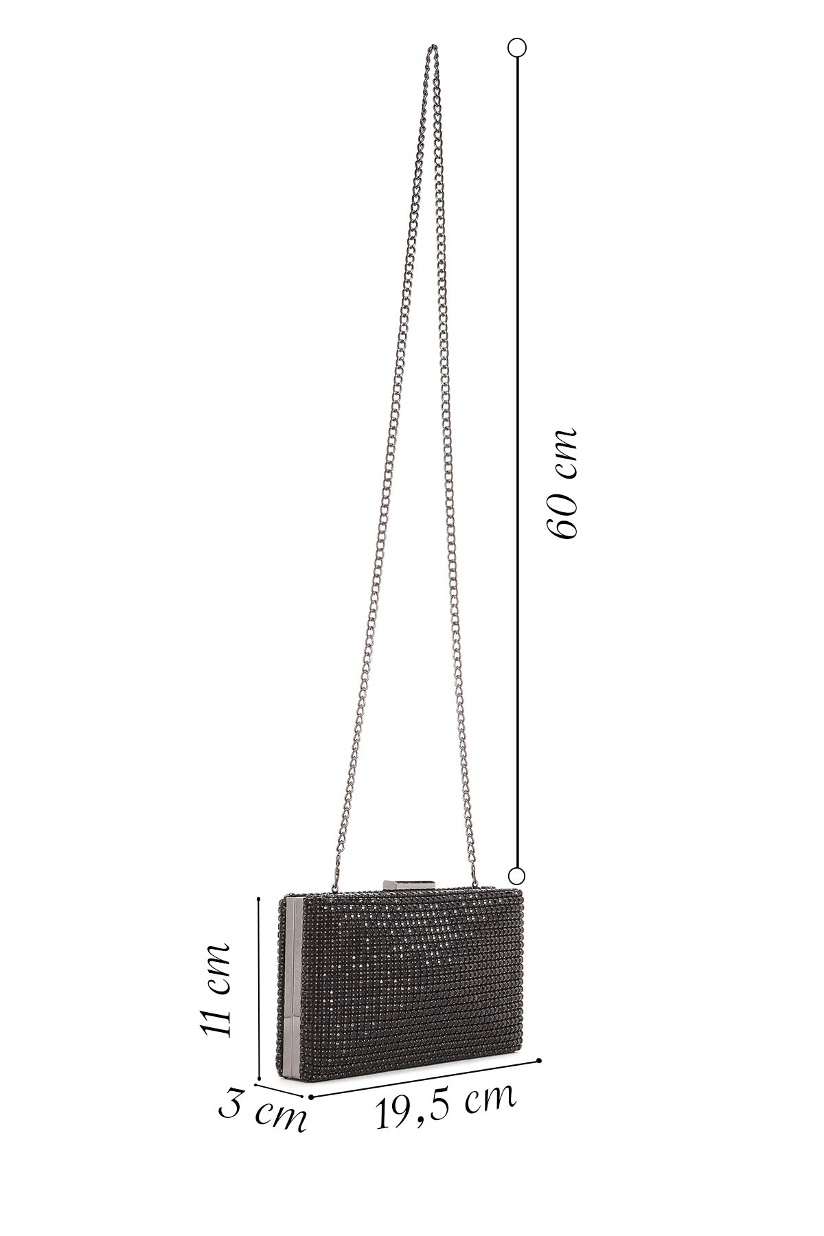 Kadın Siyah Uzun Askılı Taşlı Mini Portföy Çanta