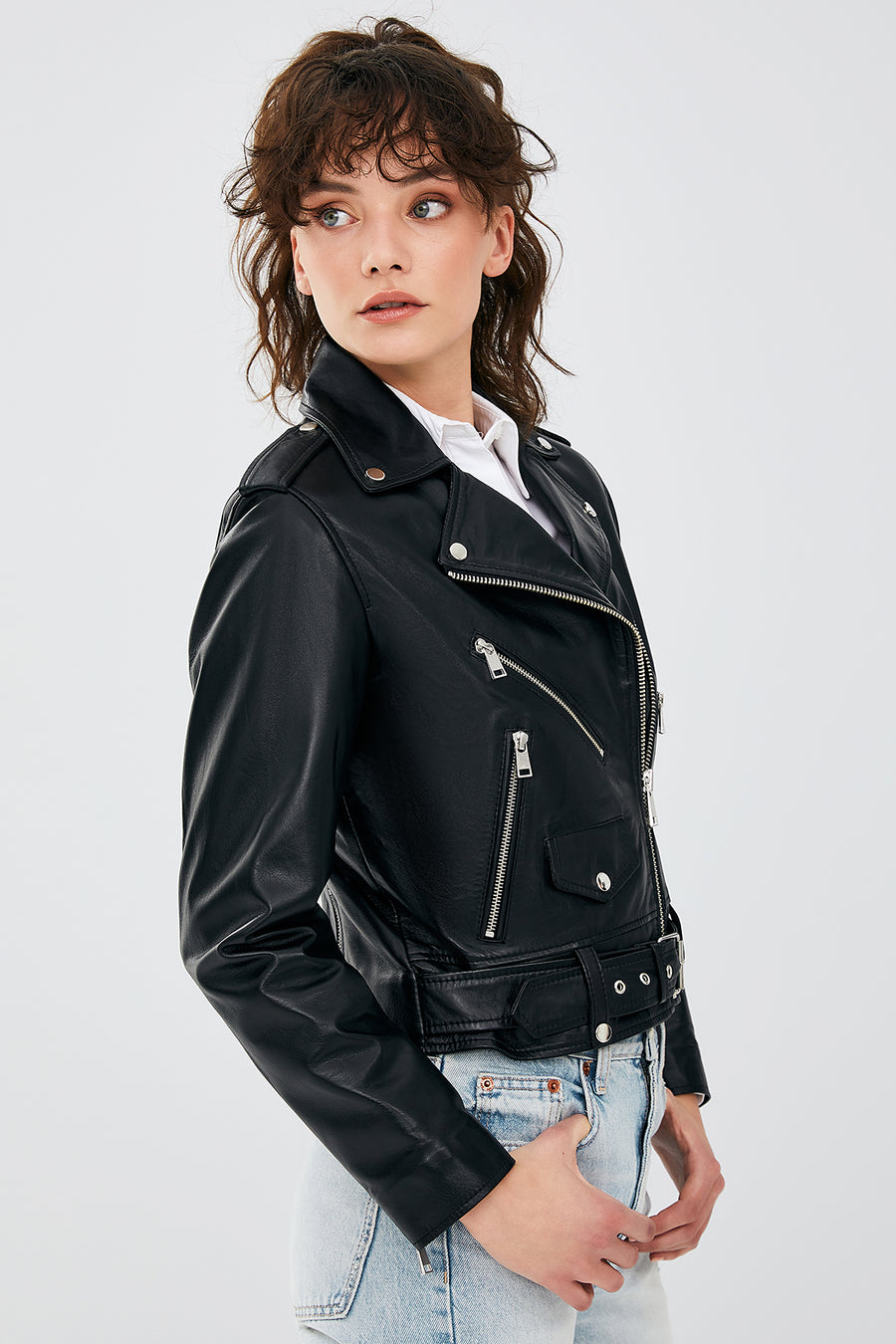 Newage Women's Black Slim-Fit Biker Leather Jacket