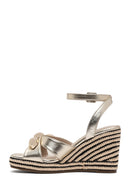 Women's Gold Ankle Buckle Wedge Heel Metallic Espadrille Sandals | Derimod