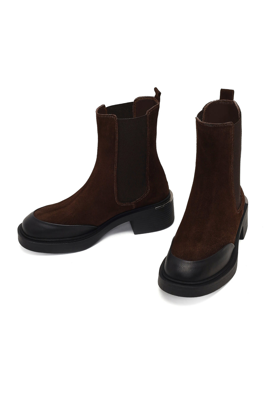 Women's Brown Thick-Soled Suede Leather Chelsea Boot