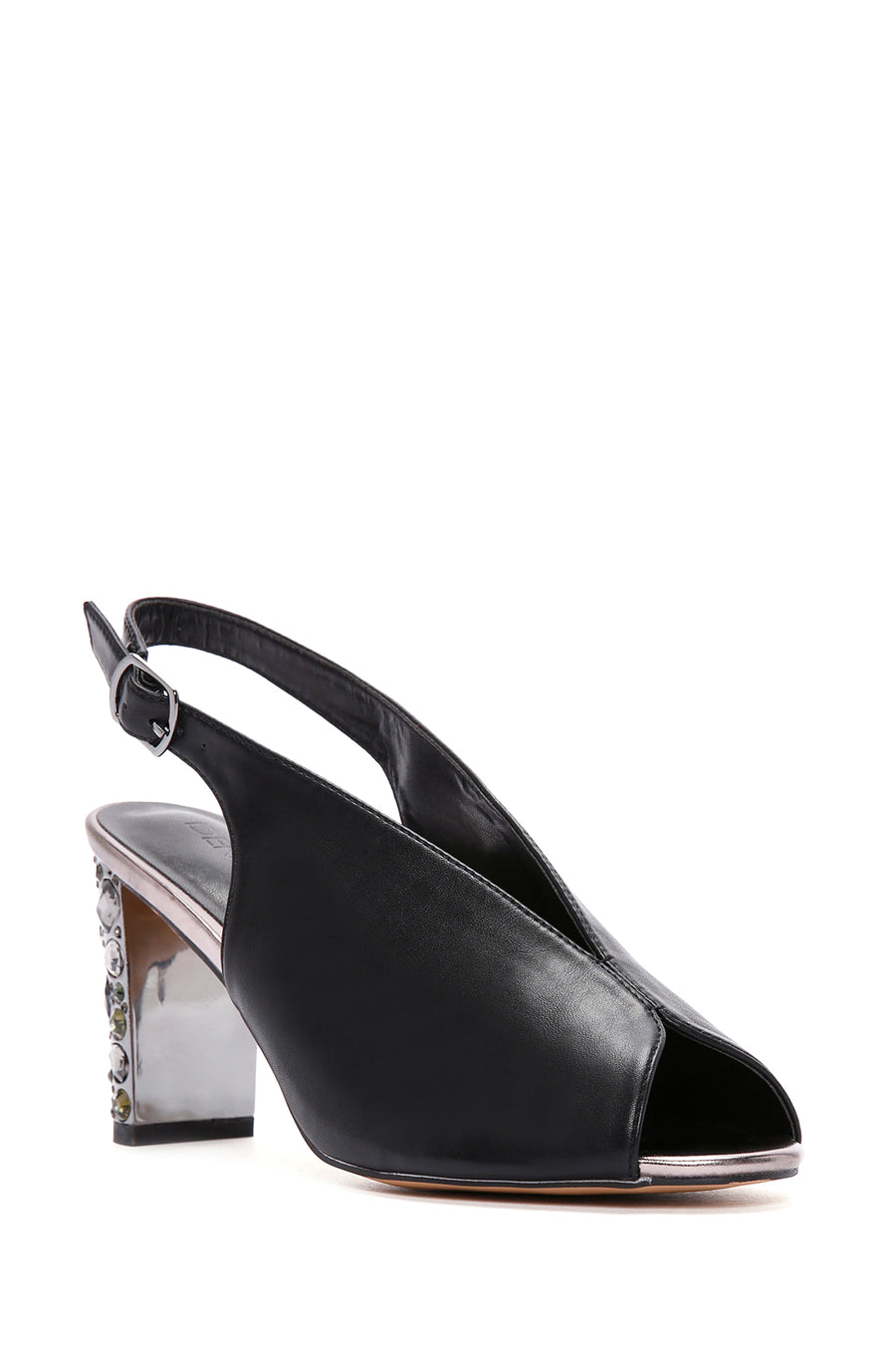 Women's Black Back Strap Stoned Thick Heel Sandals