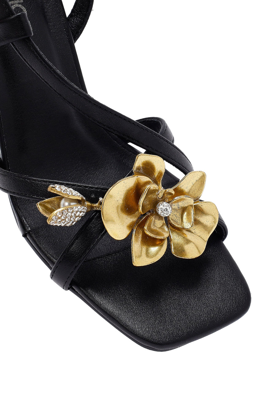 Woman Black Buckled Transparent Thick Heel Sandals