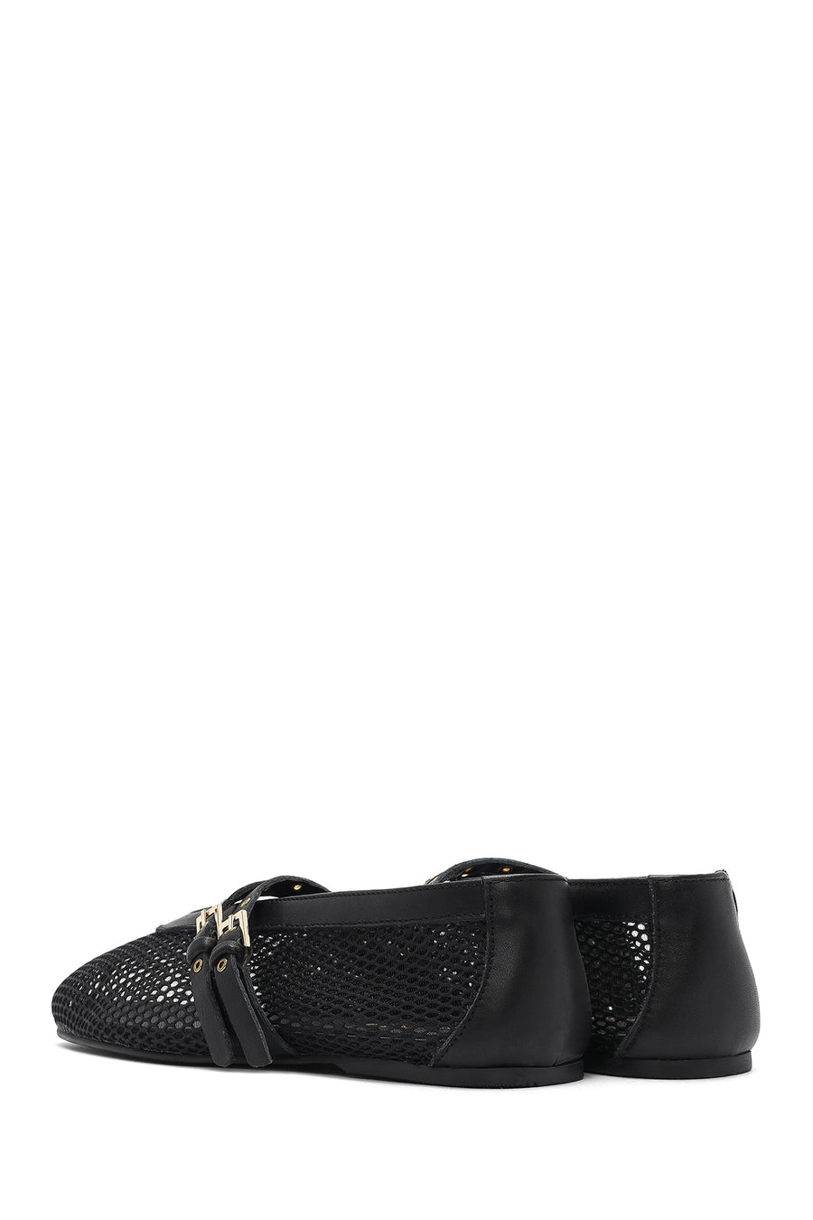 Women's Black Buckled Mesh Fabric Ballerinas