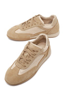 Woman Beige Lace-up Suede Leather Sneaker | Derimod