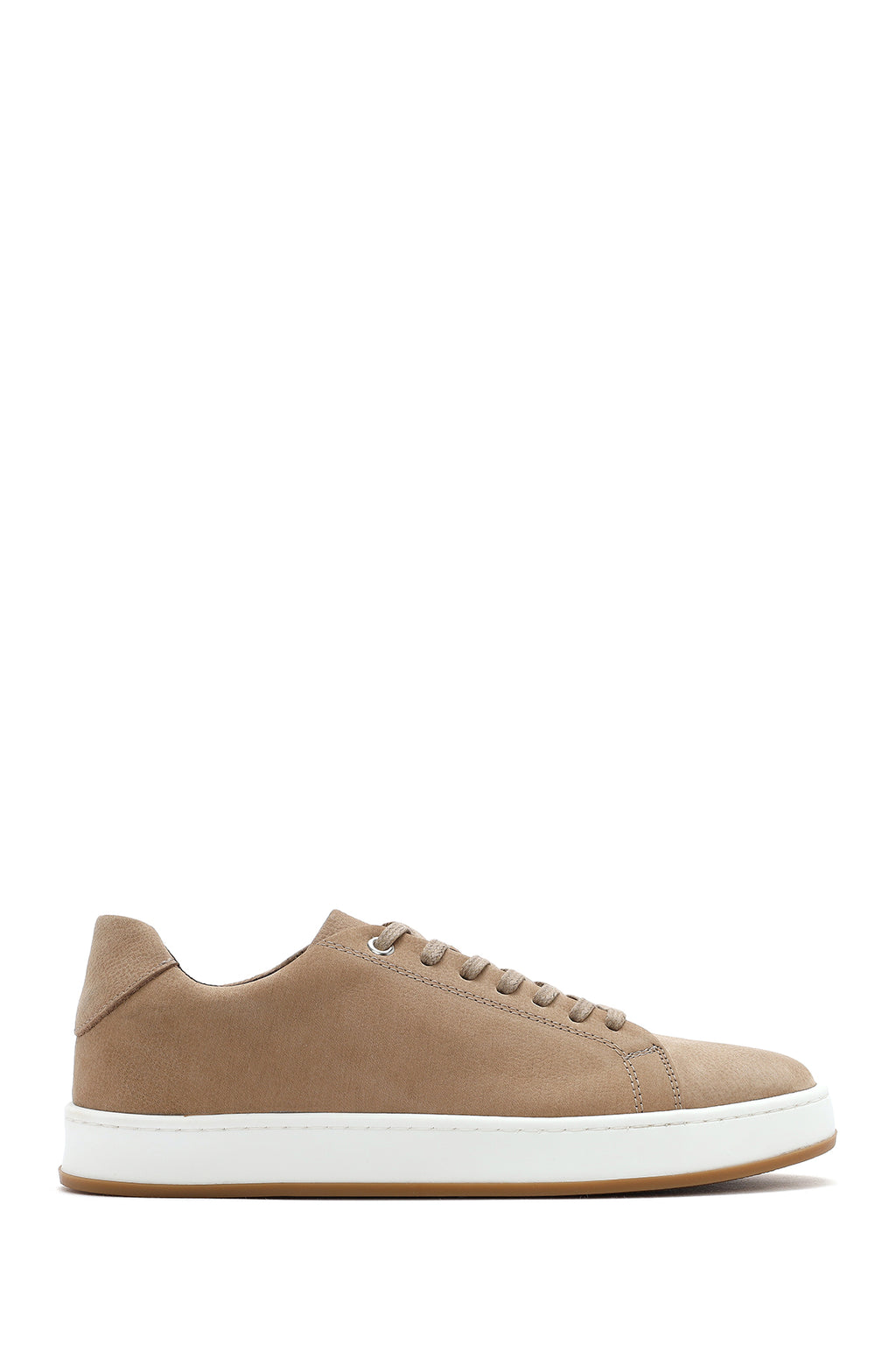 Erkek Bej Bağcıklı Nubuk Deri Sneaker