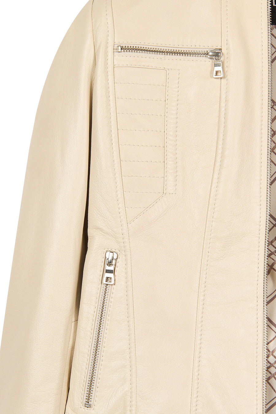 Marlyn Woman Beige Stand Collar Short Leather Jacket