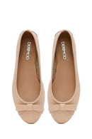 Women's Beige Bowknot Leather Ballerinas | Derimod