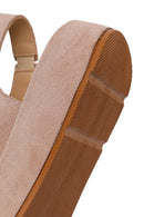 Woman Beige Double-Buckle Thick-Soled Suede Leather Comfort Sandal | Derimod