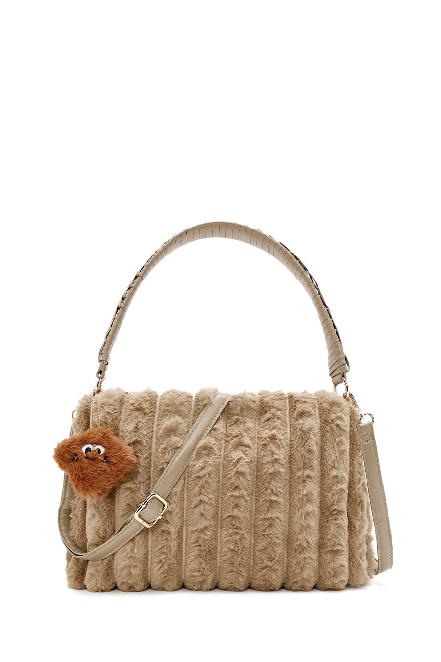 Women's Beige Accessory Detailed Plush Shoulder Bag 24WBD2668PH | Derimod