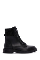 Women's Black Leather Stone Boots | Derimod