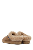 Woman Mink Stone-Embellished Suede Teddy Slipper | Derimod