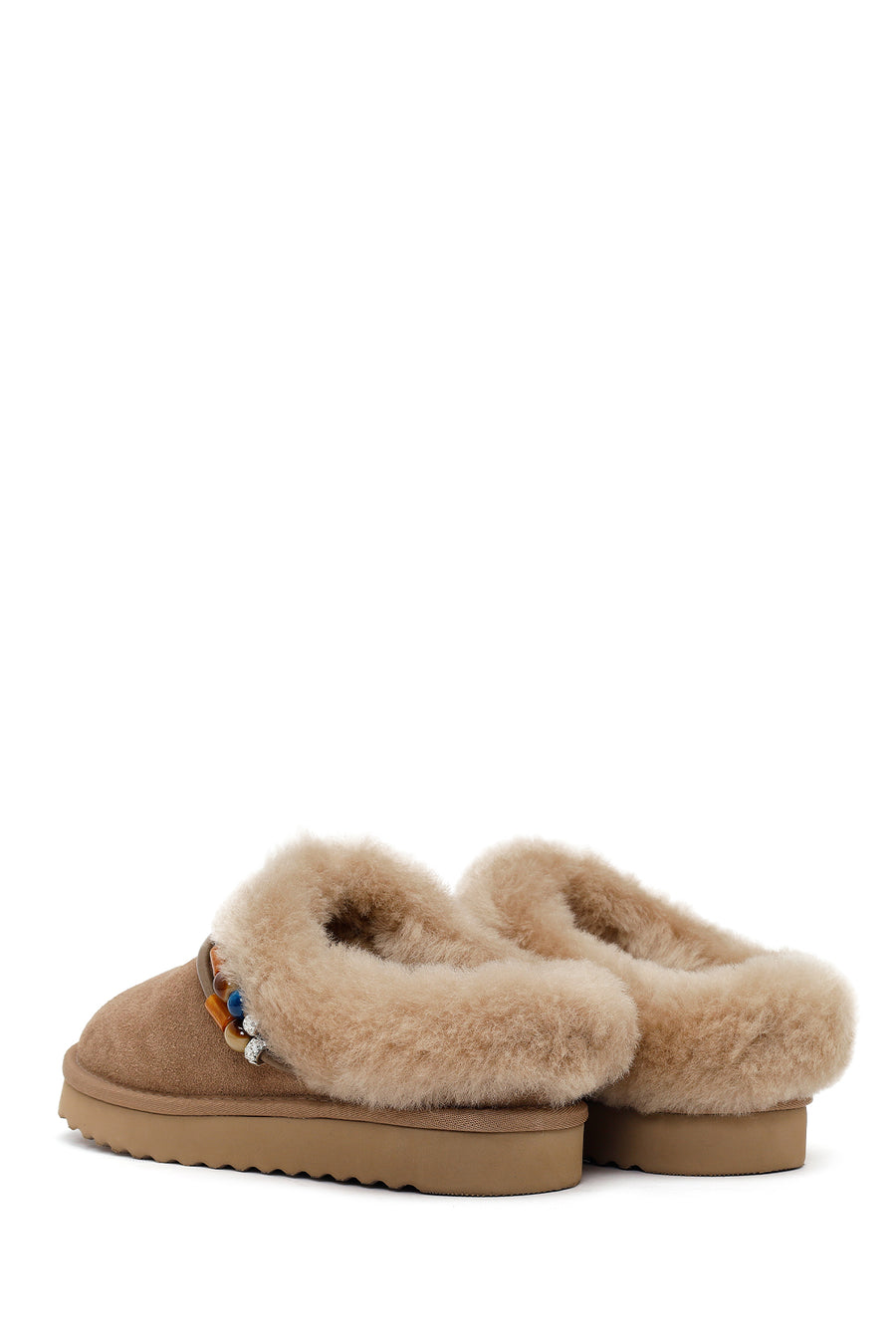 Woman Mink Stone-Embellished Suede Teddy Slipper