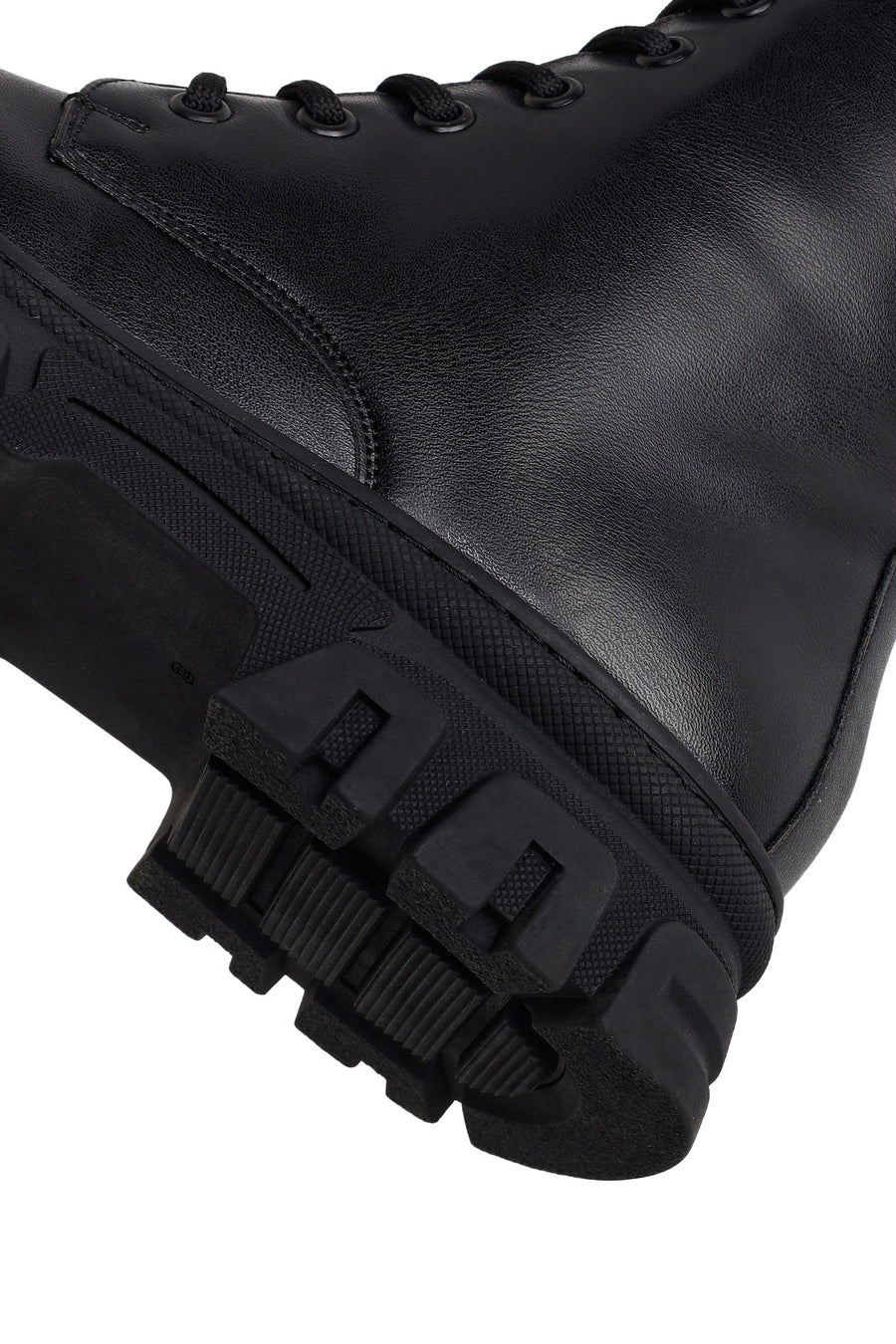 Woman Black Lace-up Zip Closure Thick-soled Combat Boots