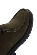 Men's Khaki Zippered Suede Leather Boots | Derimod