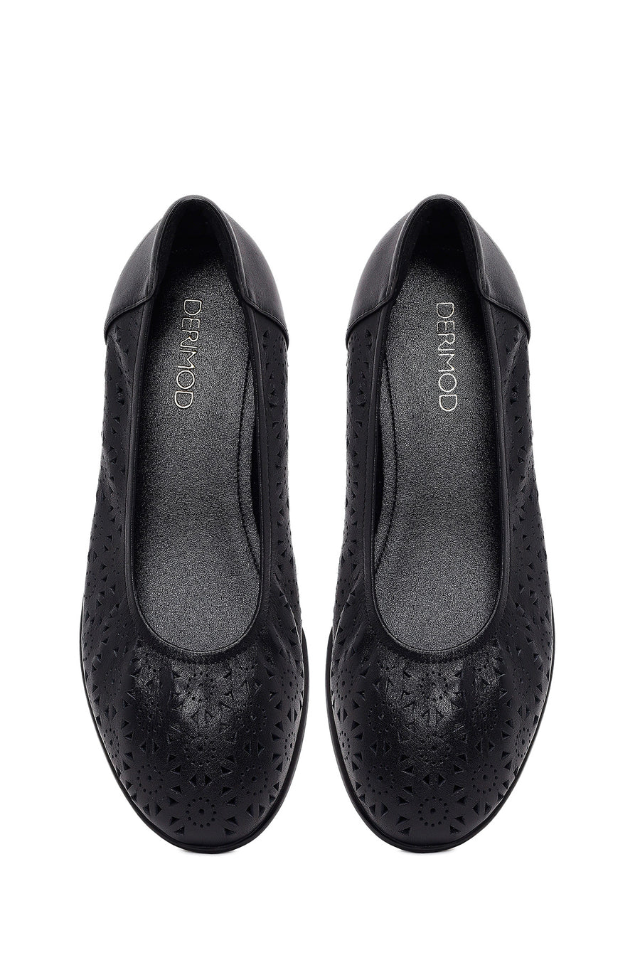 Women's Black Patterned Leather Ballet Flats