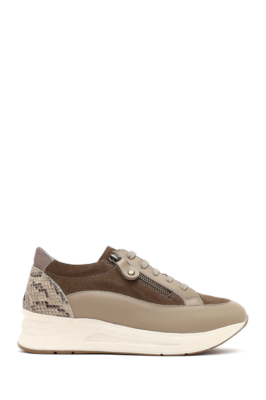 Women's Mink Lace-Up Thick-Soled Leather Sneaker 25AFD412814 | Derimod