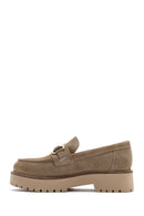 Women's Beige Thick-Soled Accessory Suede Leather Masculine Loafer | Derimod