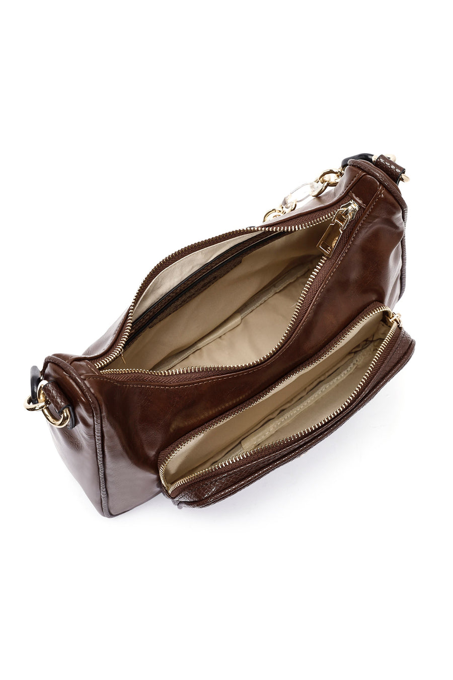 Women's Brown Double Strap Shoulder Bag