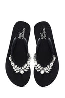 Women's Black Toe Stone Wedge Heel Jelly Slippers | Derimod