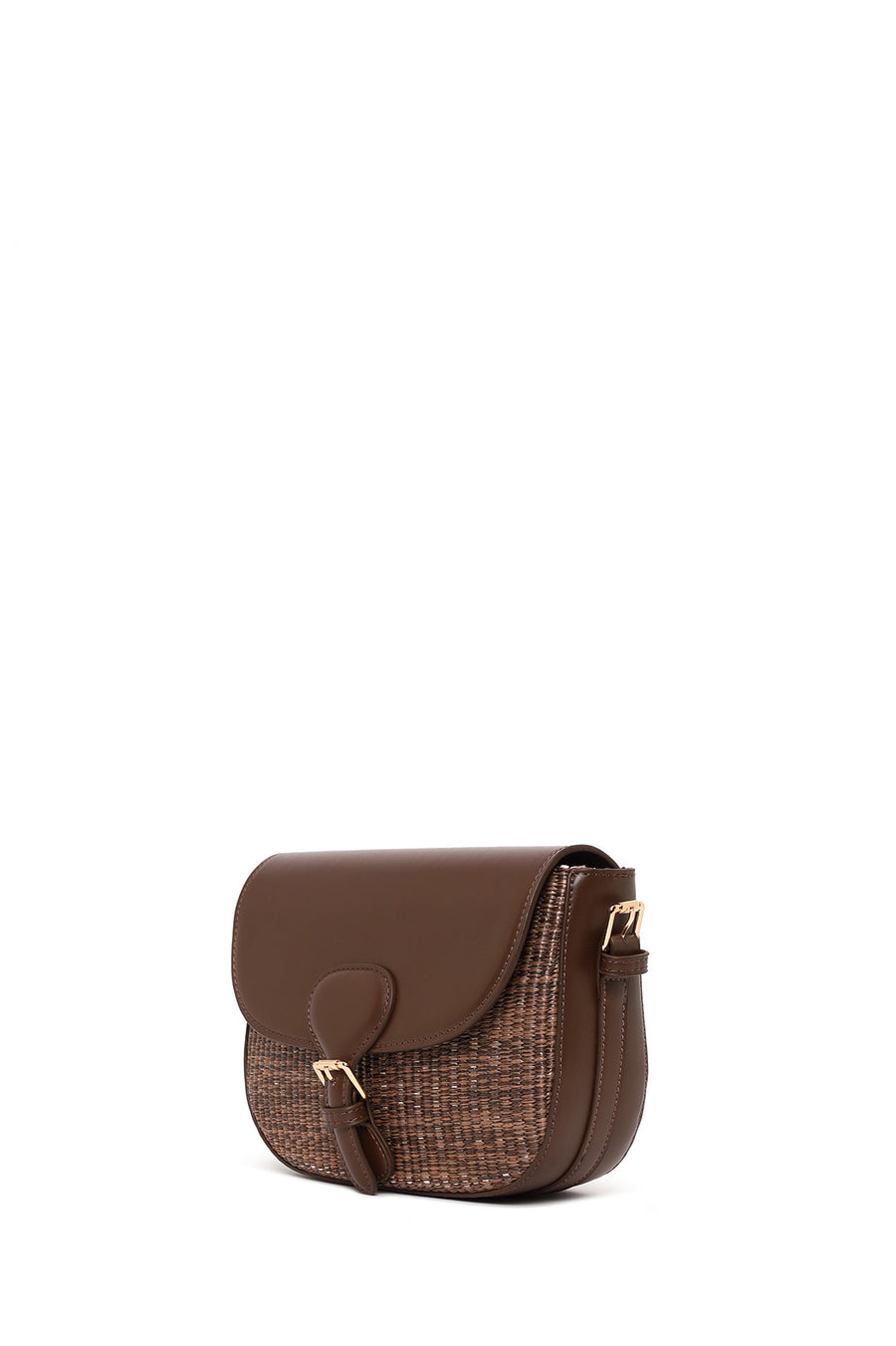 Woman Brown Long-Strap Wicker Crossbody Bag
