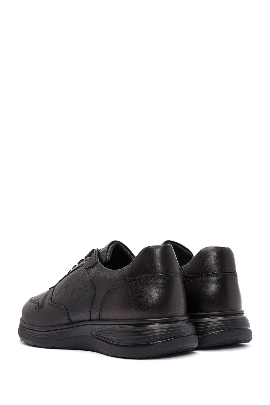 Erkek Siyah Bağcıklı Deri Casual Sneaker
