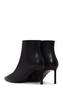 Woman Black Zip Closure Stiletto Heel Leather Boots | Derimod