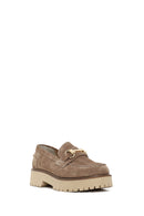 Woman Beige Thick-Soled Suede Leather Loafer | Derimod