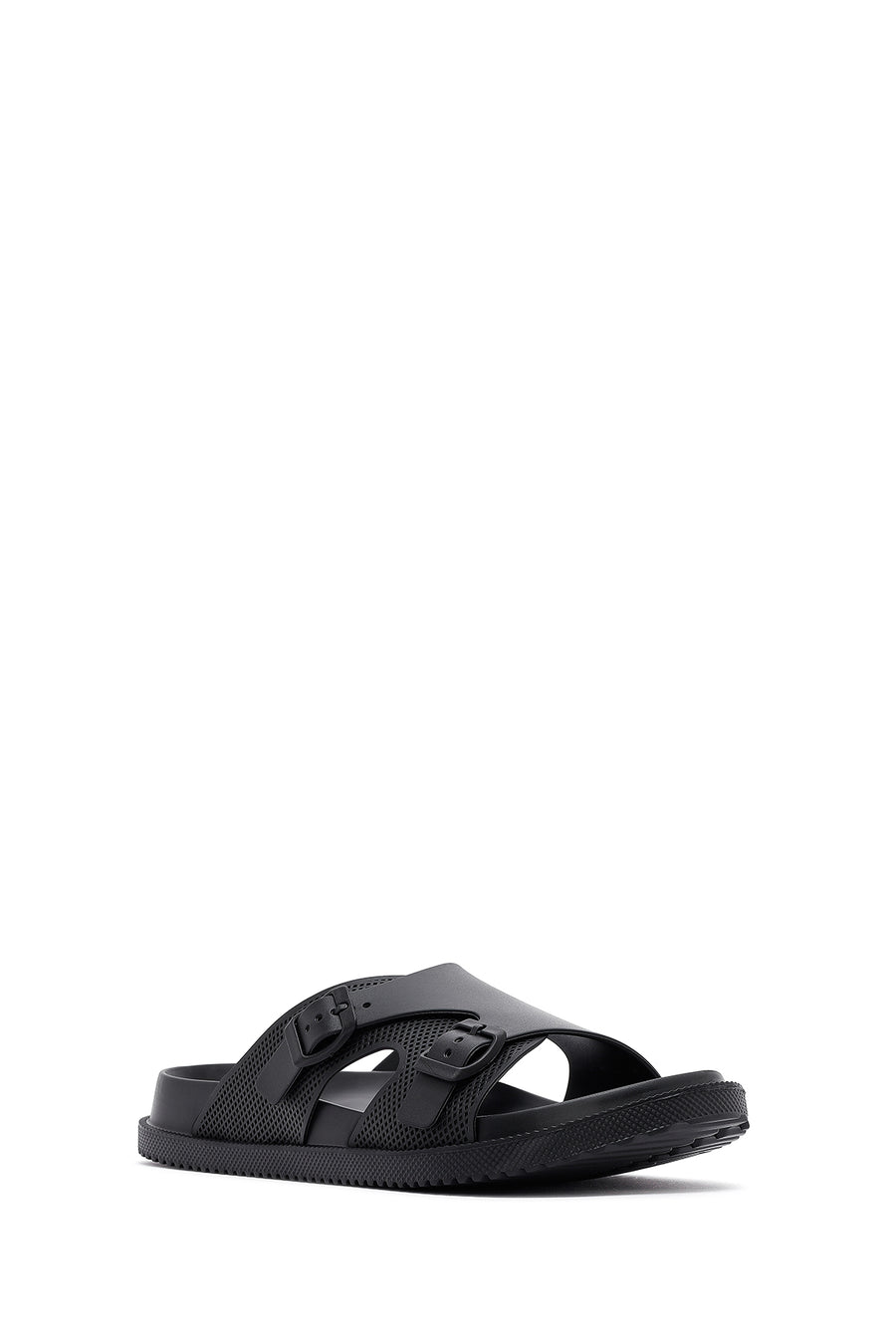 Men's Black Buckled Slippers