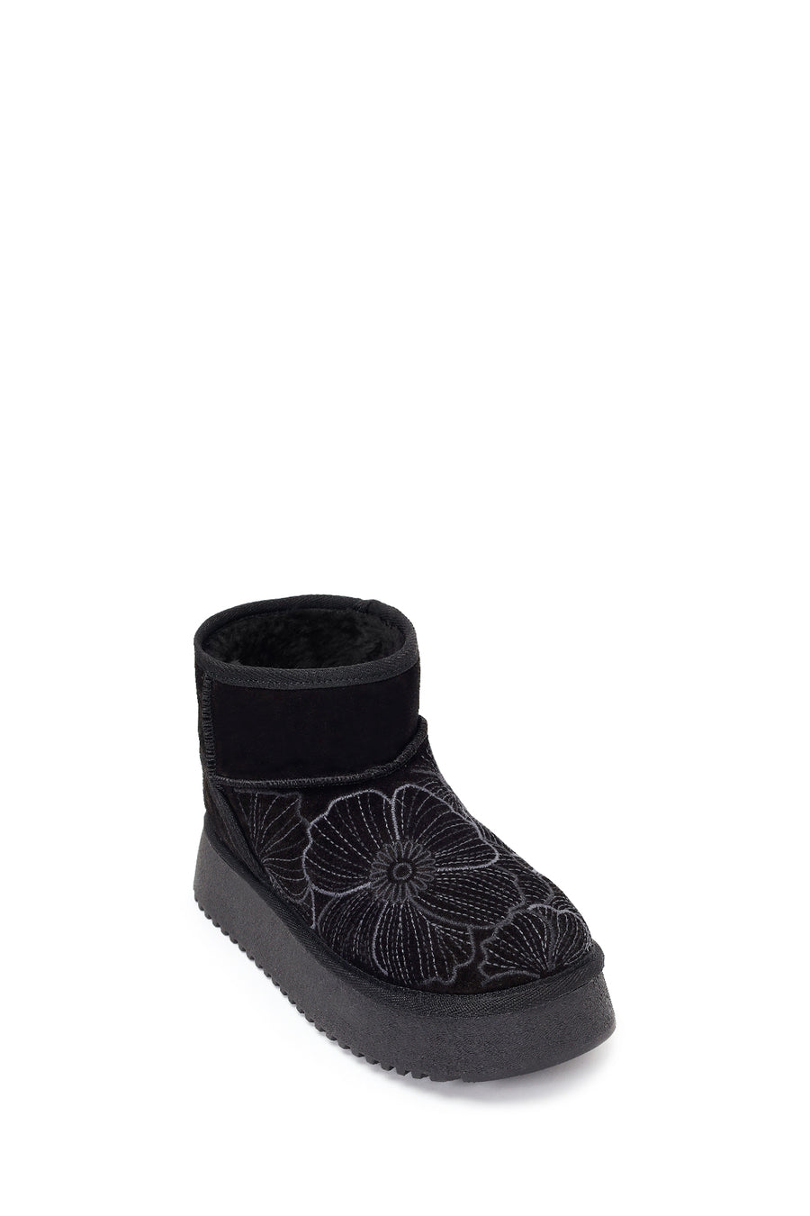 Woman Black Patterned Chunky Sole Suede Teddy Boots