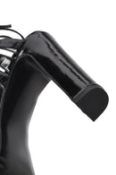 Women's Black Ankle Buckle Platform Thick High Heel Patent Leather Sandals | Derimod