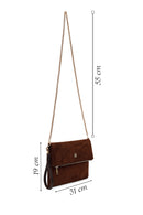Woman Brown Printed Suede Clutch Bag with Long Chain Strap | Derimod