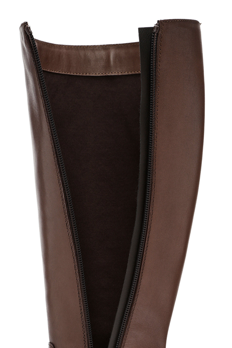 Woman Brown Zippered Chunky Heels Leather Boot