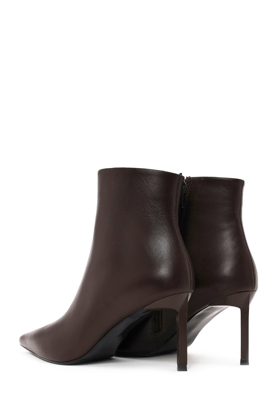 Woman Brown Zip Closure Thin-Heeled Leather Boots