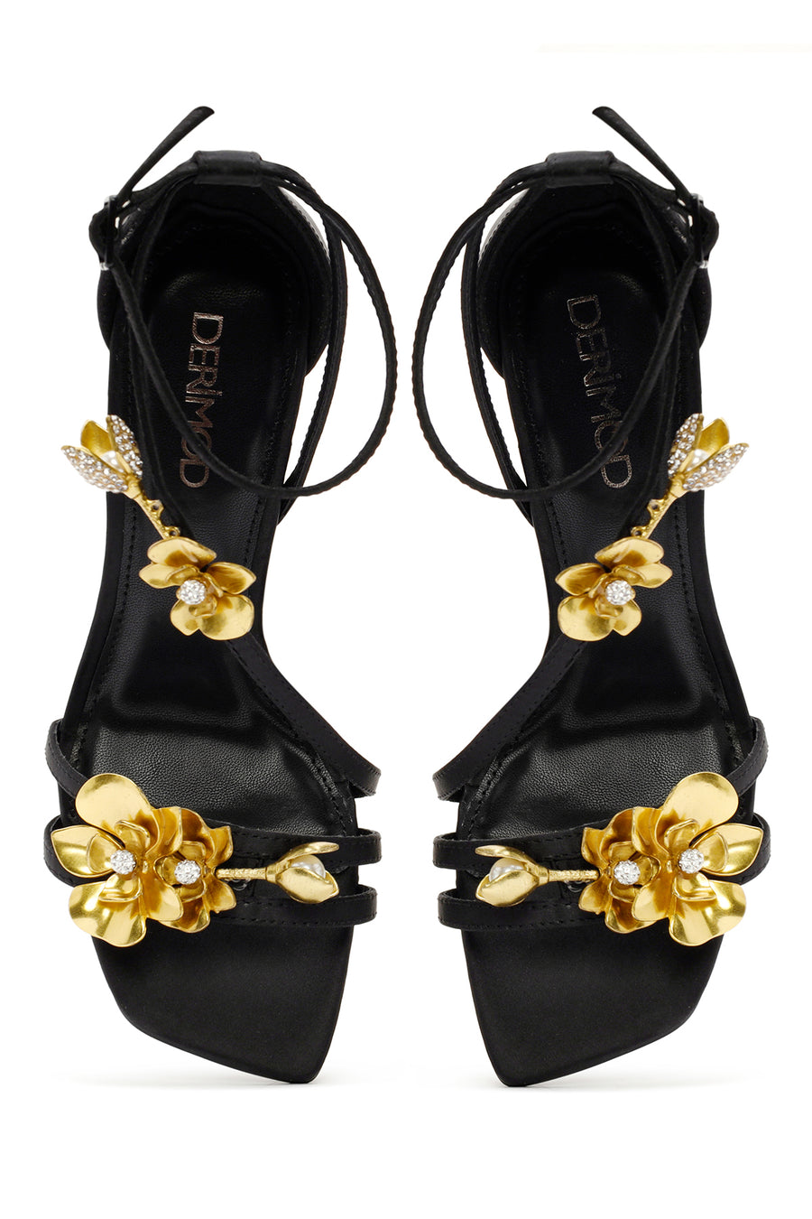 Women's Black Accessory Detailed Thin Heel Sandals