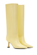 Women's Yellow Leather Heeled Boots | Derimod