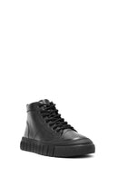 Men's Black Lace-Up Leather High Top Sneakers | Derimod