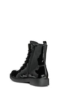 Geox Women's Black Spherica Ec1 Lace-Up Patent Leather Combat Boots | Derimod