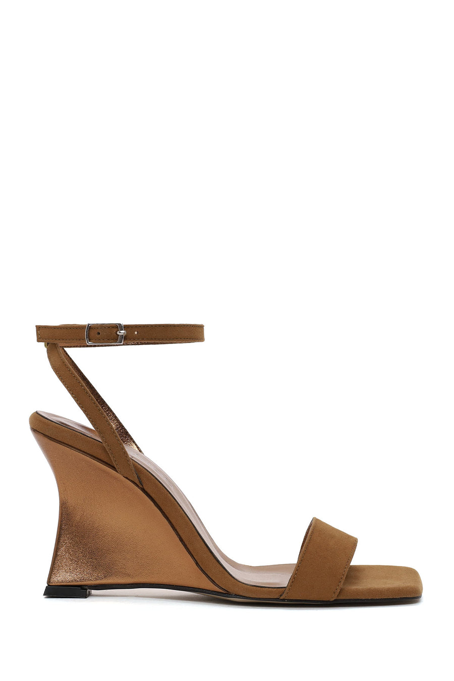 Woman Tan Ankle-Buckle Wedge-Heel Suede Sandal 26SFE390910 | Derimod