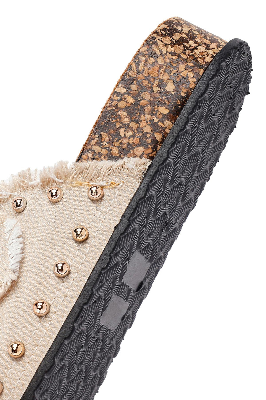Women's Beige Stone Detailed Fabric Slippers