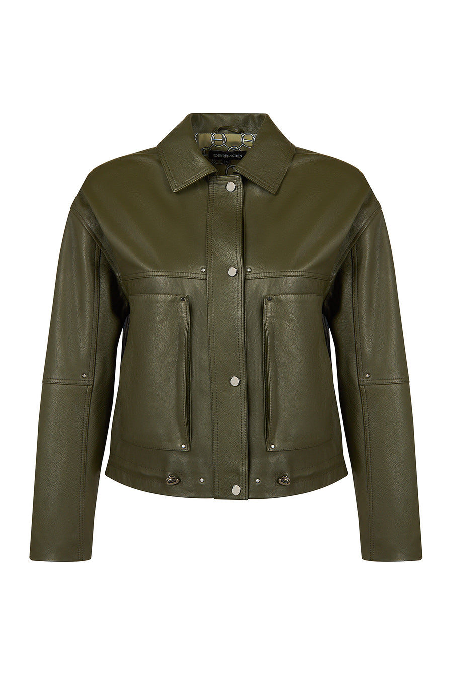 Madlen Woman Green Oversize Leather Jacket 26SGD5633S7 | Derimod