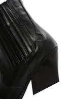 Women's Black Zippered Leather Cowboy Boots | Derimod