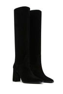 Women's Black Suede Leather Heeled Boots | Derimod