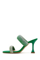 Women's Green Stone Heeled Slippers | Derimod