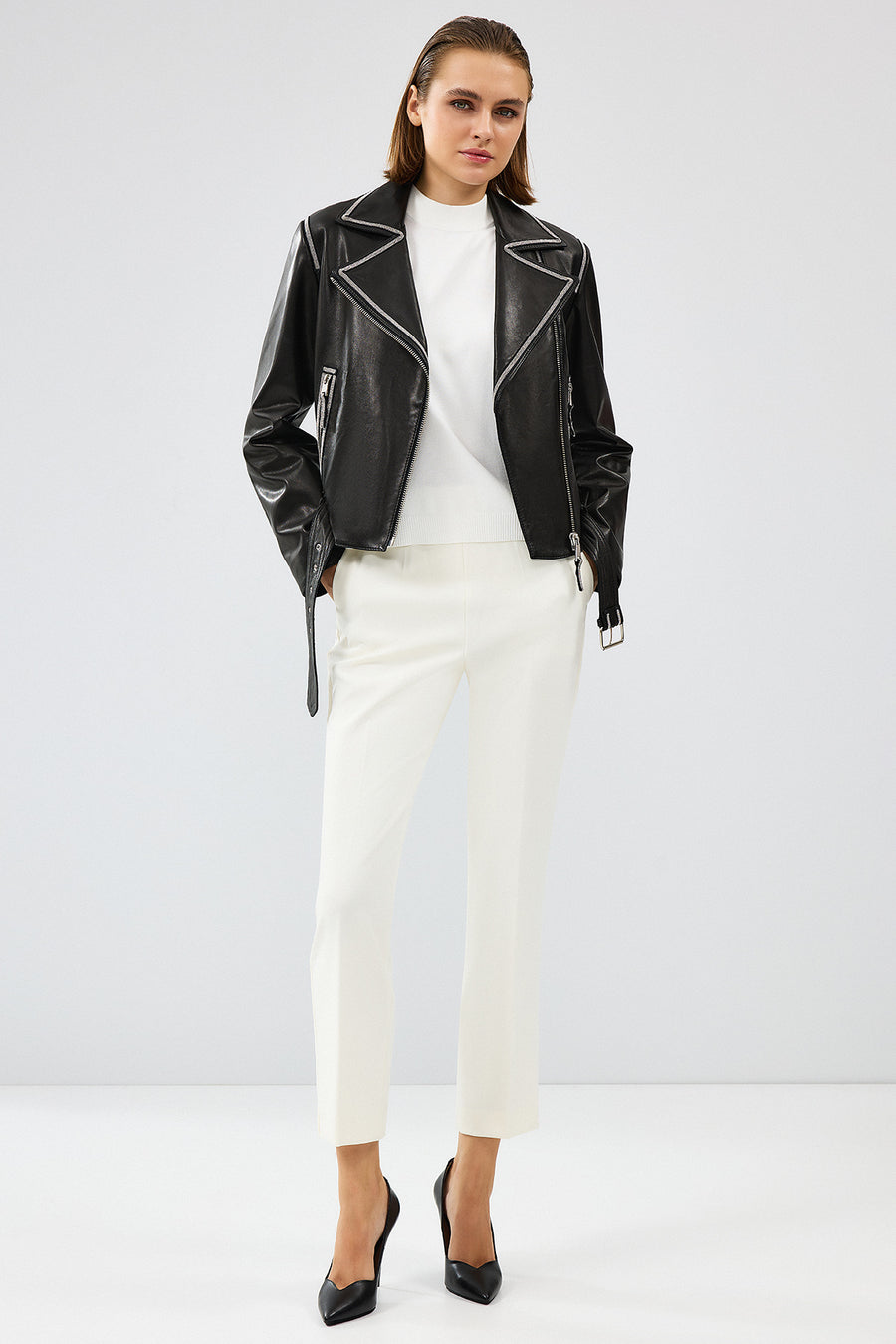 Lady Women's Black Short Leather Jacket