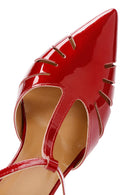 Women's Red Ankle Strap Open Back Thin Heeled Patent Leather Shoes | Derimod